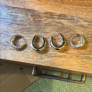 Gold Chunky Hoop Earrings Set